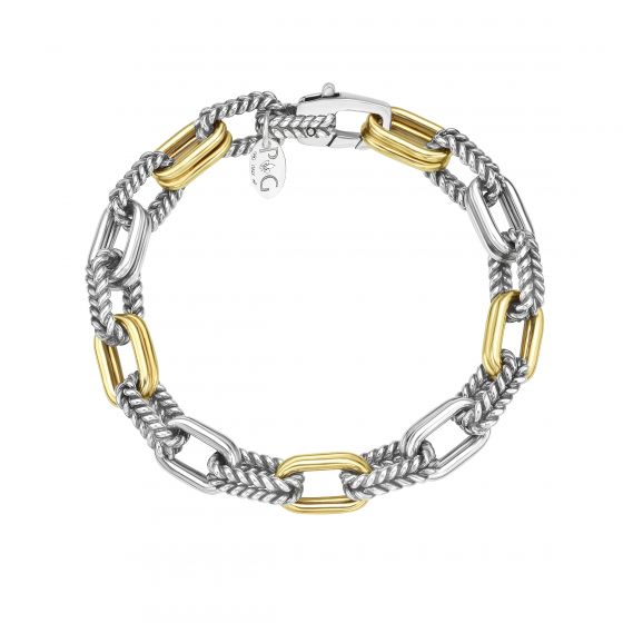 Silver & 18K Gold Men's Paperclip Double Link Bracelet 