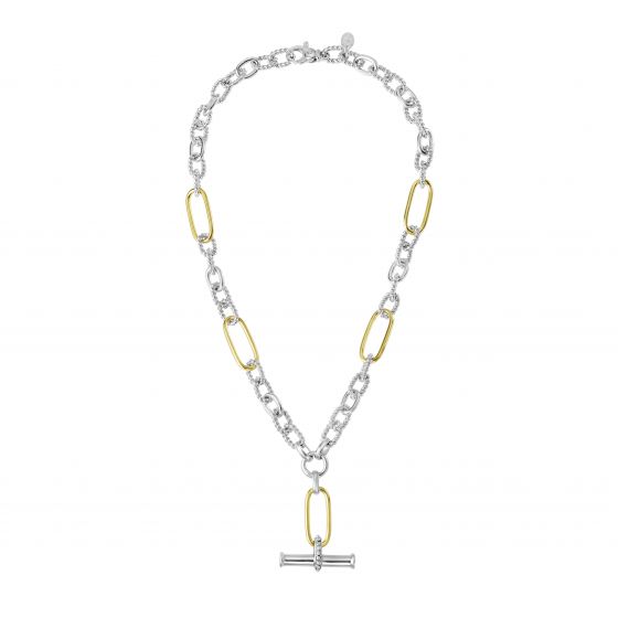 Silver & 18K Gold Italian Cable T-Bar Necklace 