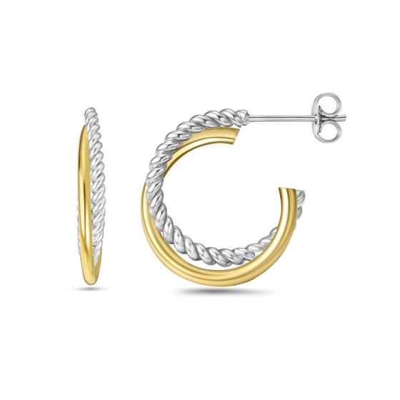 Silver & 18K Gold Round Traverso Hoop Earrings 