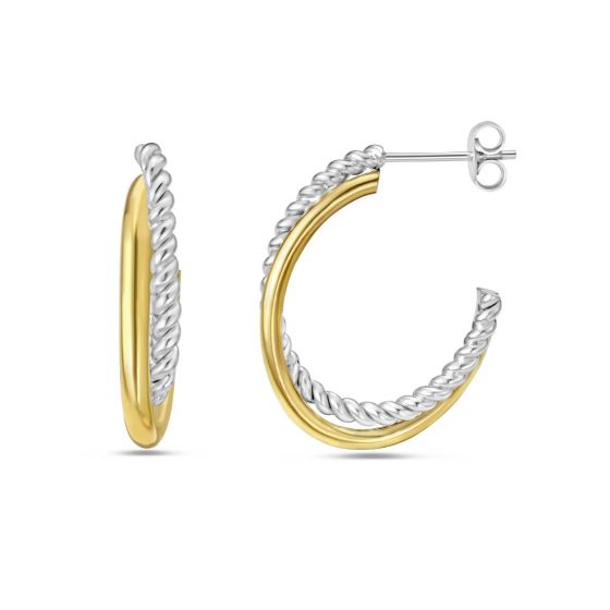 Silver & 18K Gold Oval Traverso Hoop Earrings 