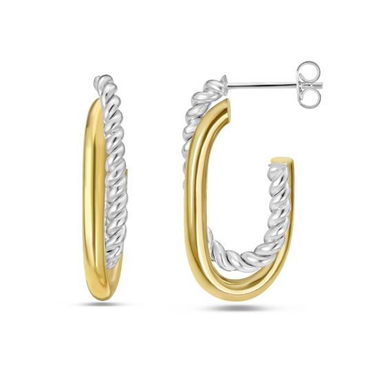Silver & 18K Gold Paperclip Traverso Hoop Earrings 