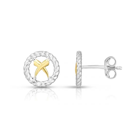 Sterling Silver & 18K Gold Italian Cable 'X' Studs