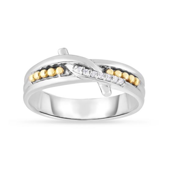 18K Gold & Silver Popcorn Diamond Twist Ring