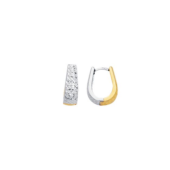 14K Two-tone Gold Reversible Diamond Cut Huggie Earring