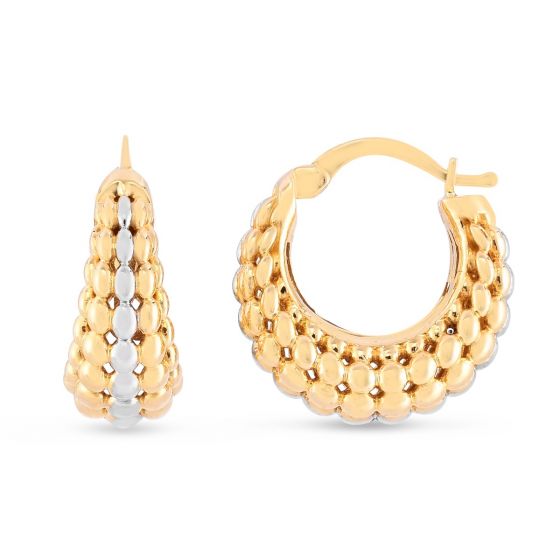 14K Gold Two-Tone Textured Popcorn Hoops