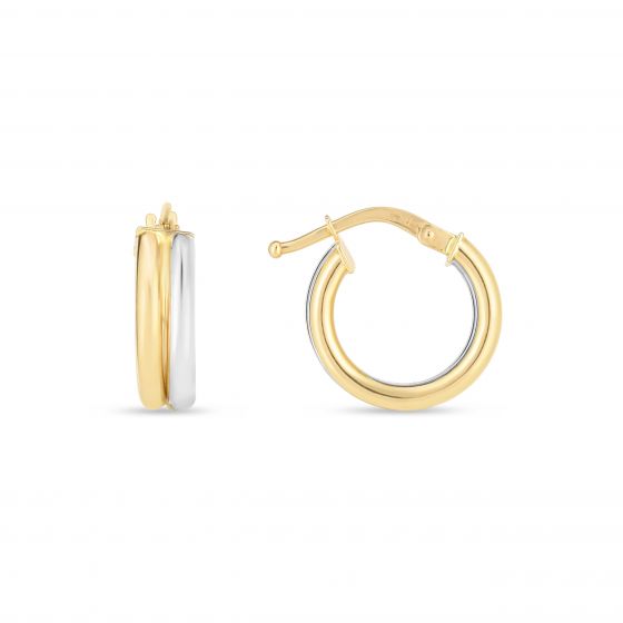 14K Two-tone Double Round Hoops