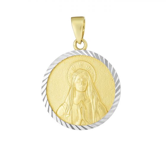 14K Two-tone Gold Blessed Mary Religious Medal