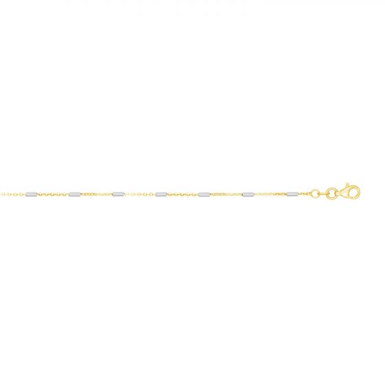 14K Gold 1.4mm Two-tone Polished Bar Station Saturn Chain 