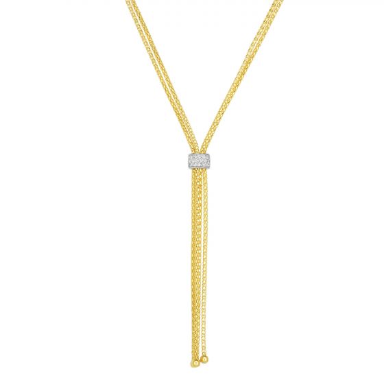 14K Gold Popcorn Fringe Diamond Tassel Lariat Necklace