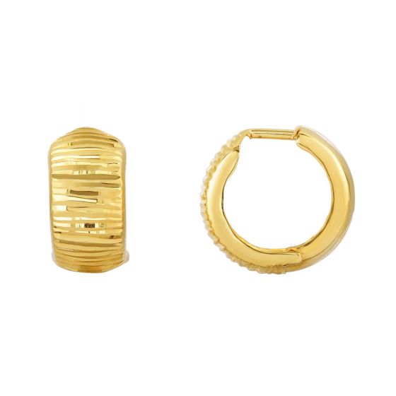 10K Gold Reversible Polished & Diamond Cut Huggie Earring