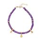 14k Gold Charm Station Amethyst Beads Bracelet