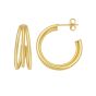 14K Triple Row C Hoop Earrings
