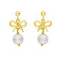14K Bow Pearl Drop Earrings