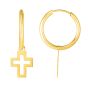 14K Gold Polished Cross Dangle Hoop