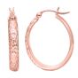14K Gold Oval Diamond Cut Hoop Earring