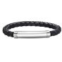 Sterling Silver Men's Leather Bar Bracelet With Blue Sapphire