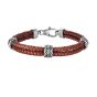 Sterling Silver Men's Textured Leather Double Strand Bracelet