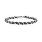 Silver Black Leather Box Link Bracelet