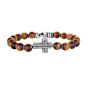 Men's Silver Cross & Tiger's Eye Bead Bracelet