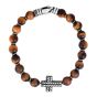 Men's Silver Cross & Tiger's Eye Bead Bracelet