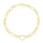 14K Heart Figaro Chain Bracelet