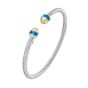 Silver & 18K Blue Topaz Retro Italian Cable Bangle