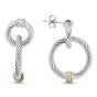 18K Gold & Silver Italian Cable Diamond Circle Drop Earrings