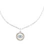 18K Gold & Silver Round Evil Eye Pendant with Paperclip Necklace 