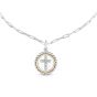 18K Gold & Silver Round Cross Pendant on Paperclip Chain 