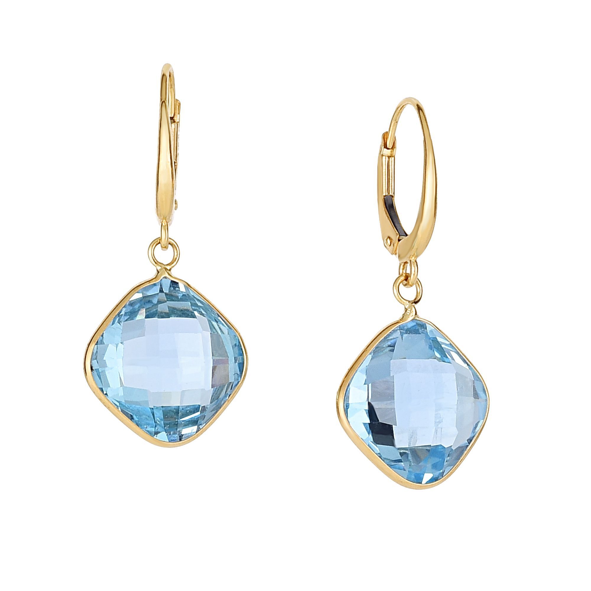 14K Gold Blue Topaz Cushion Drop Earrings ER5050
