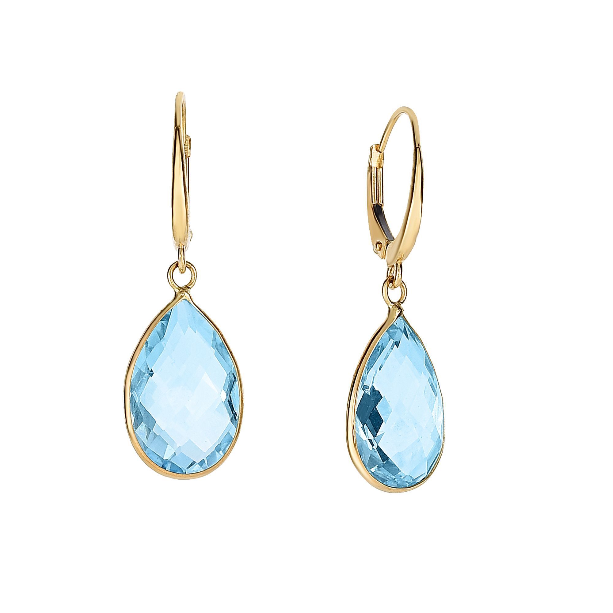 14K Gold Blue Topaz Pear Drop Earrings ER5051