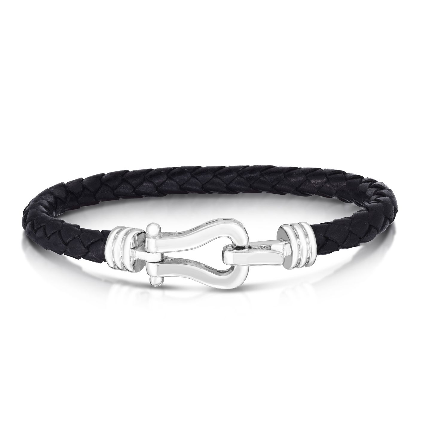 PRY Sculpted Leather Buckle Bracelet Sterling Silver Men's Leather