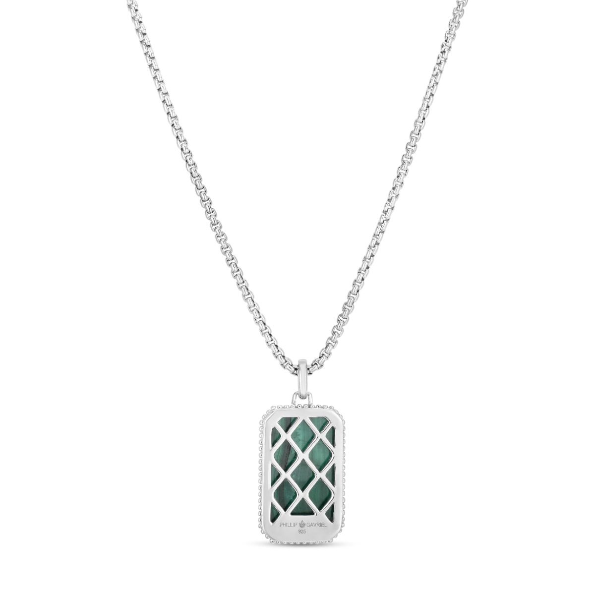 pgset3329-22 Men's Silver Malachite Tag Necklace | Royal Chain Group