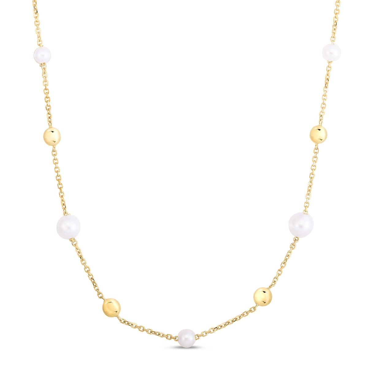 RC12851 18 14K Gold Pearl Bead Tin Cup Necklace Royal Chain Group