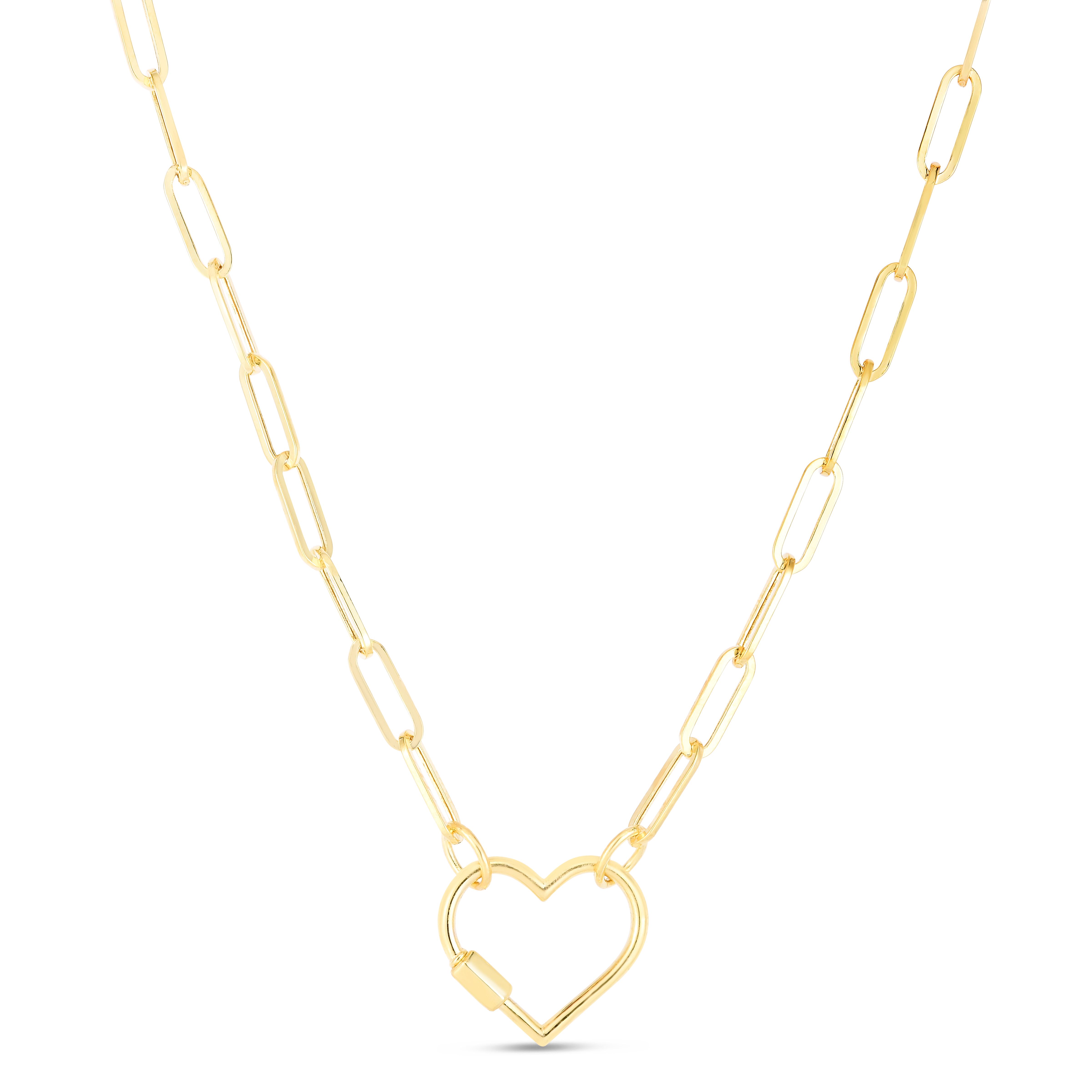 14K Heart Carabiner Paperclip Necklace | Royal Chain Group