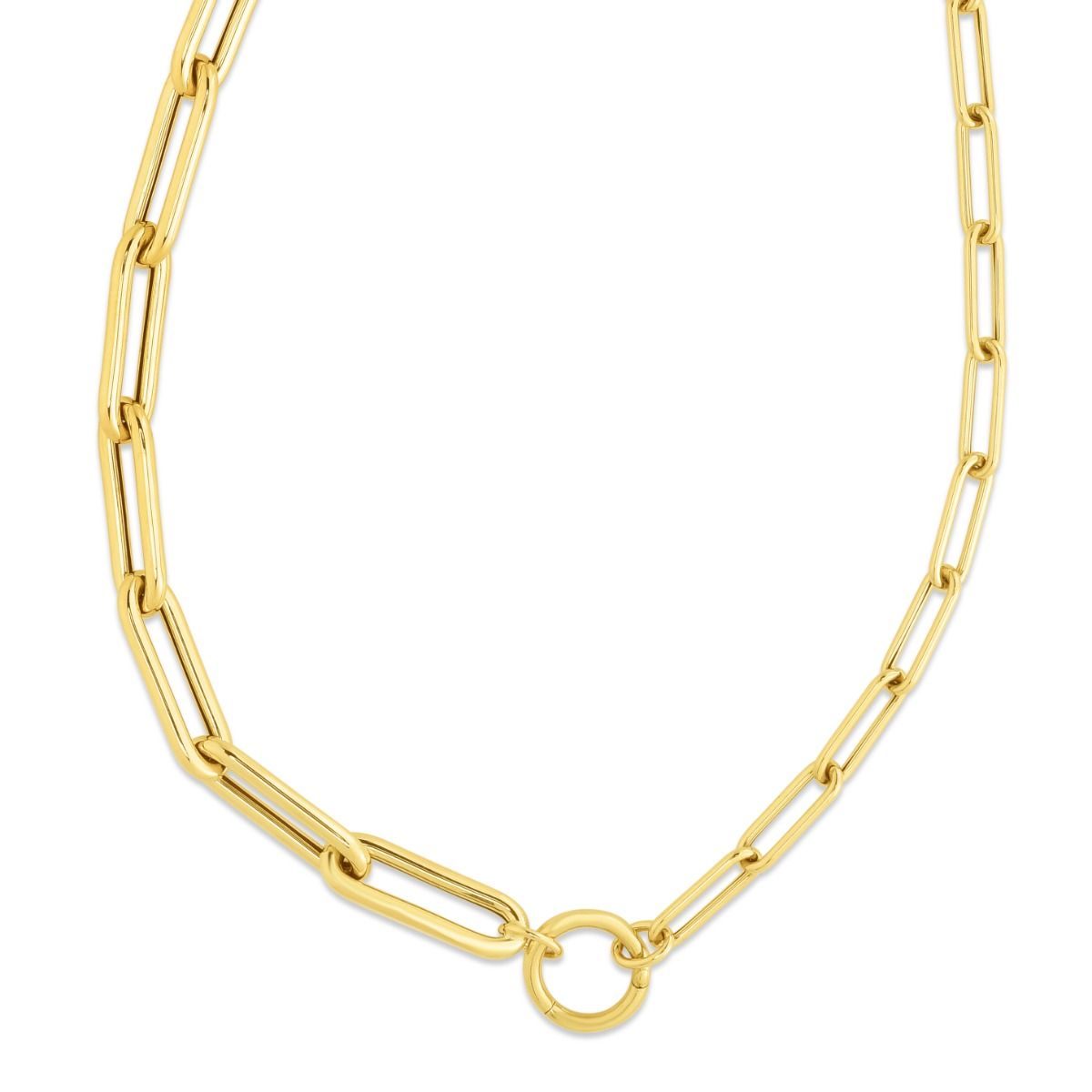 14K Gold Asymmetrical Paperclip Necklace Royal Chain Group
