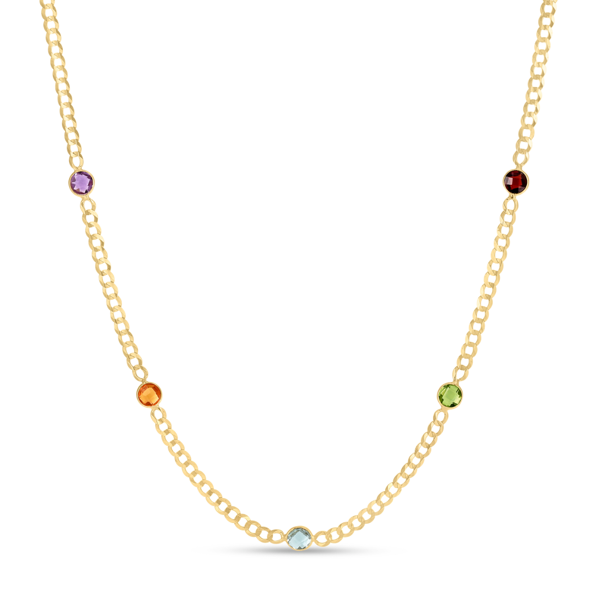 14k Gold Multi Gemstone Curb Chain 17 14k Gold Multi Gemstone Curb Chain 17